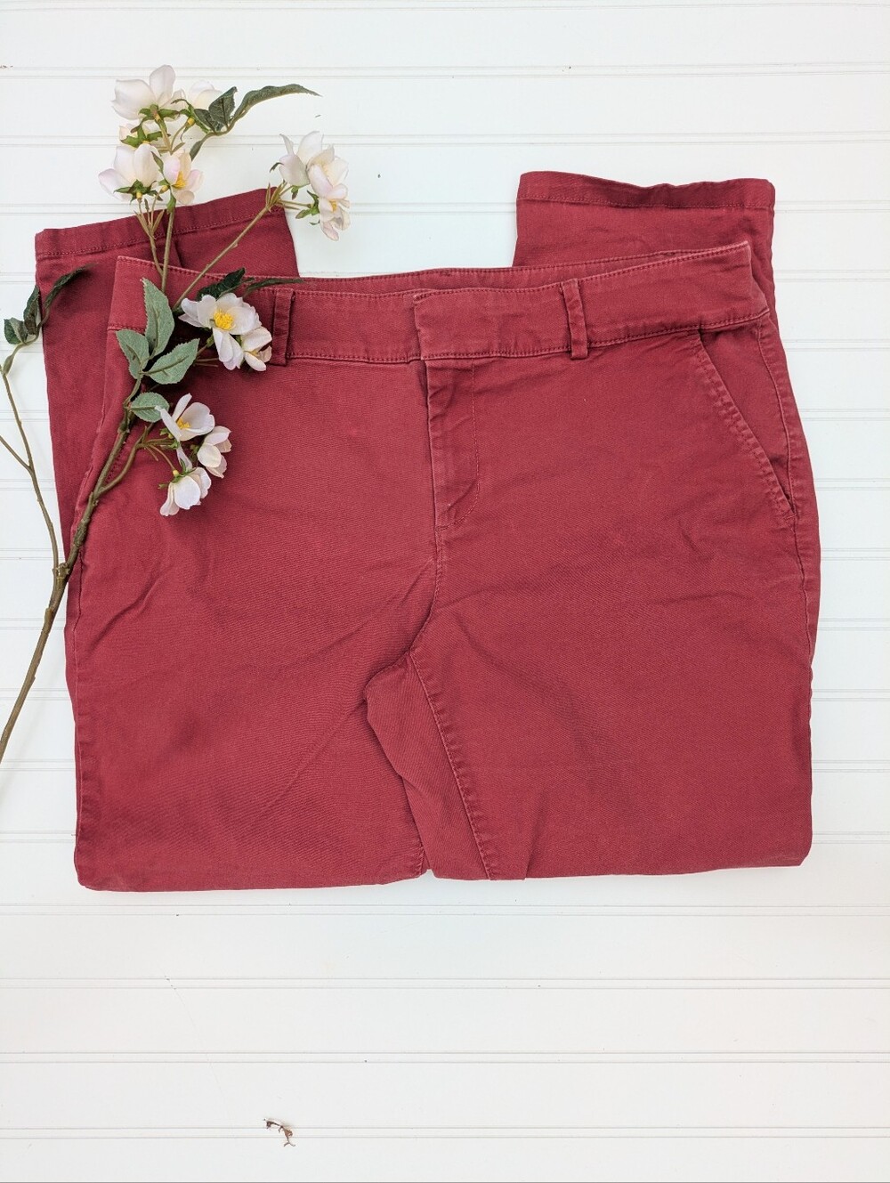 Loft Coral/Dusty Pink Straight Leg Twill Pants